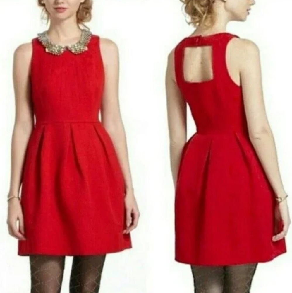 Anthropologie Moulinette Soeurs red textured brocade dress